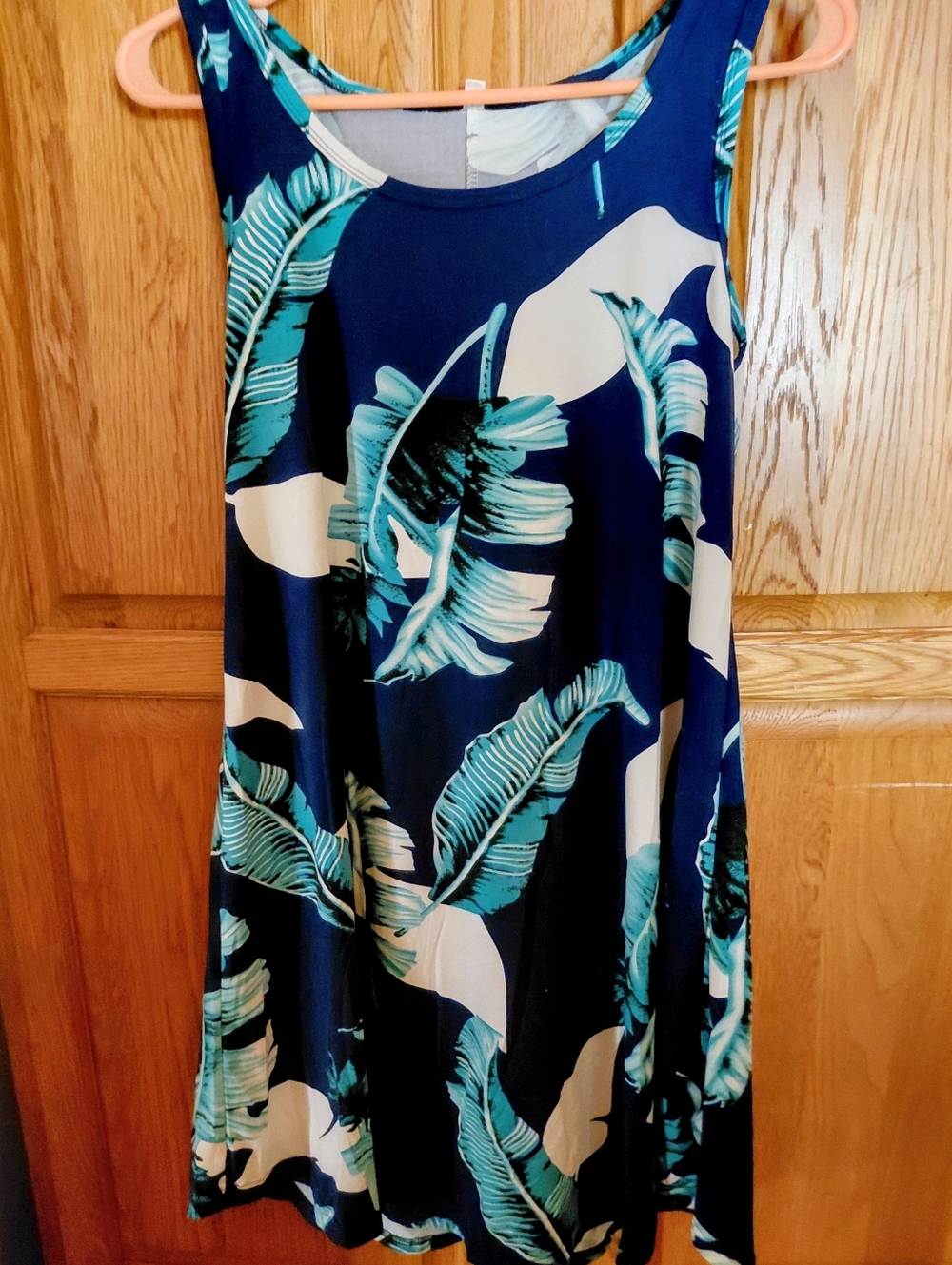 Navy Tropical Leaf A-Line Dress  Bust 34"